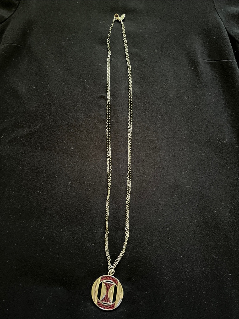 White House Black Market Silver Necklace with Red and Black Enamel Pendant